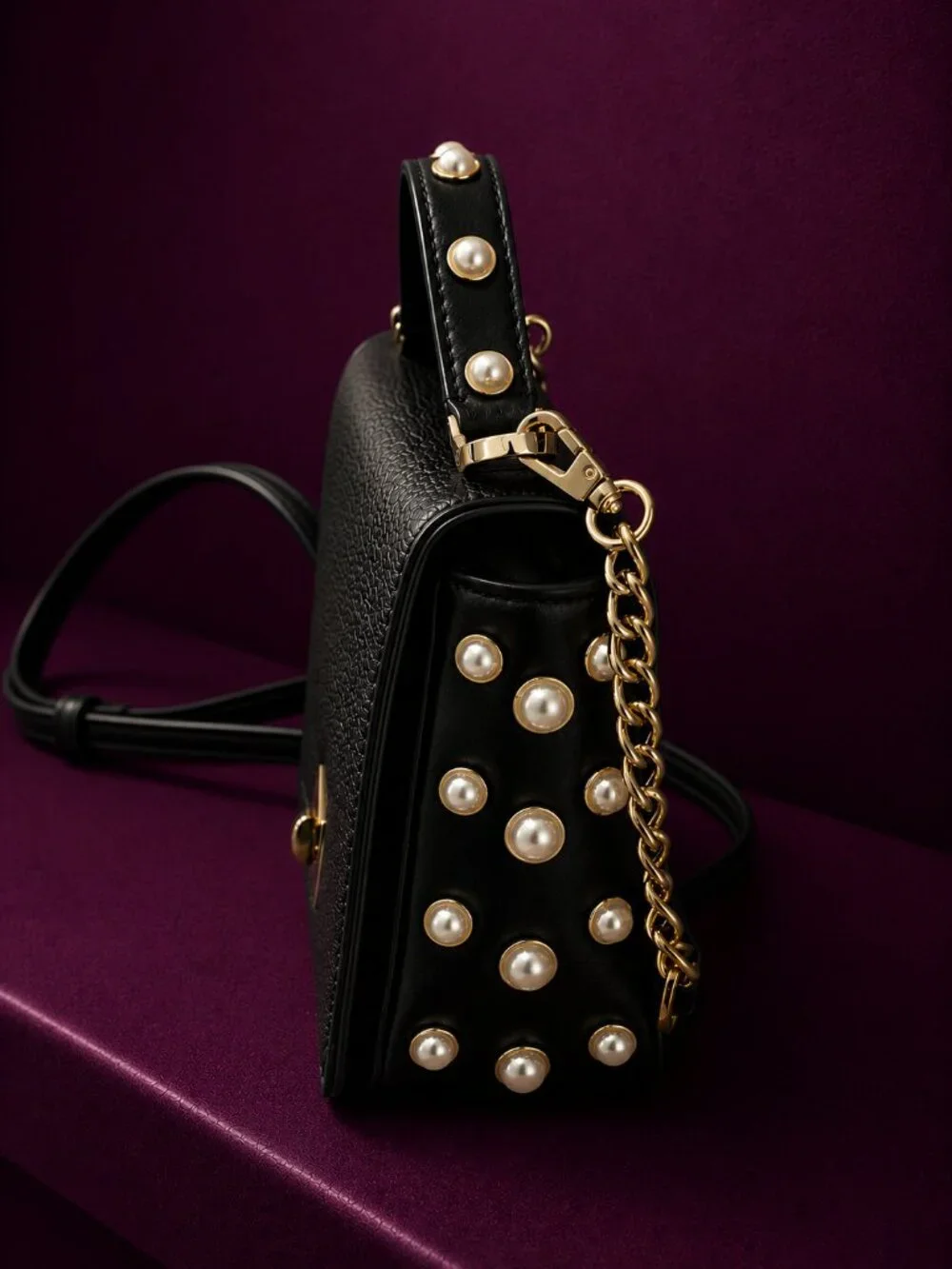KATE SPADE New York Serrano Place Pearl Maisie Black Leather Crossbody Bag